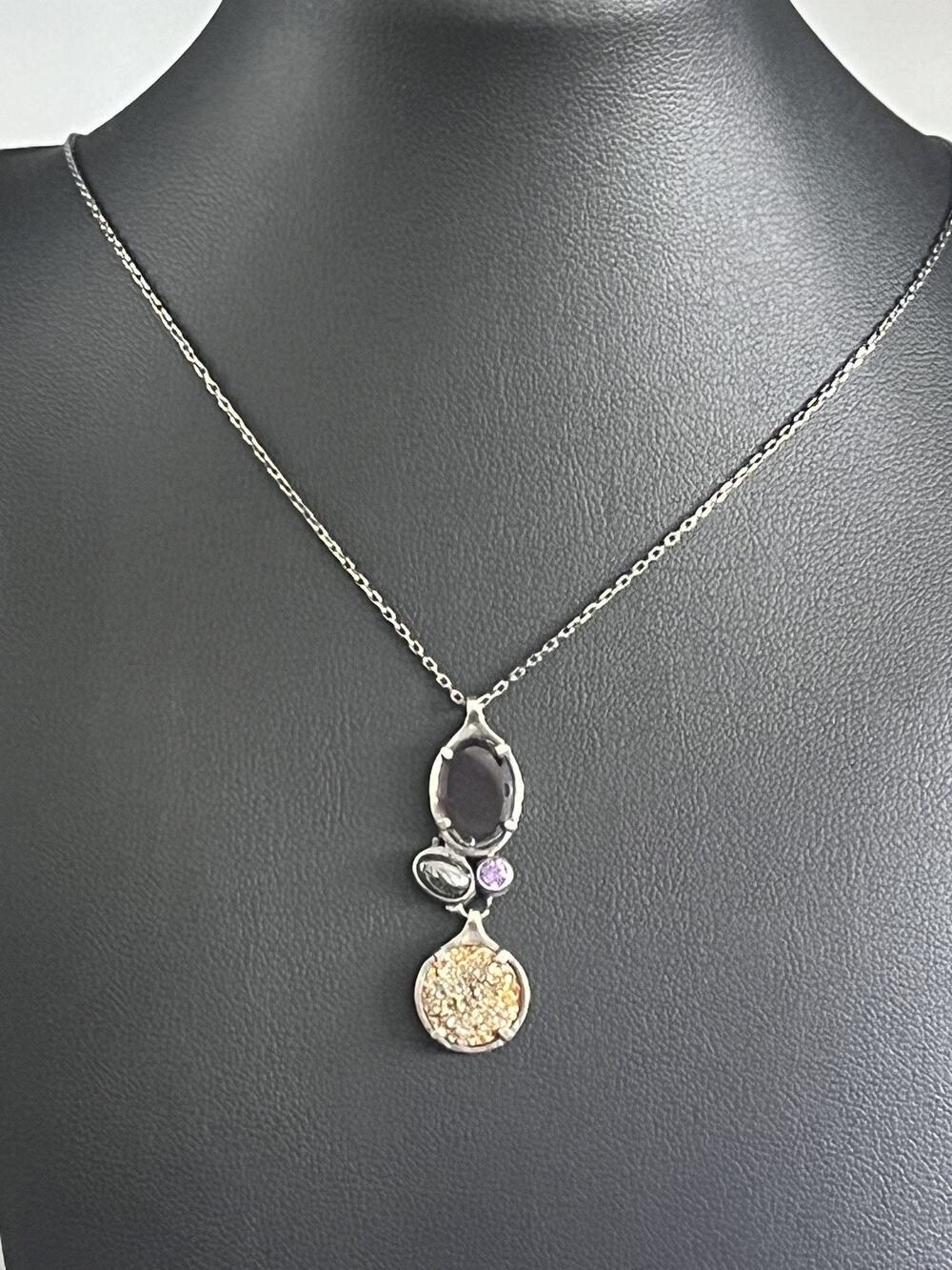 Silpada Sterling Silver Long Chain Multiple Gemstone Pendant Necklace